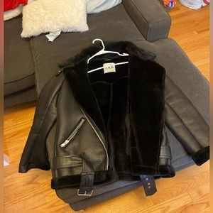 Zara faux fur lined leather biker jacket